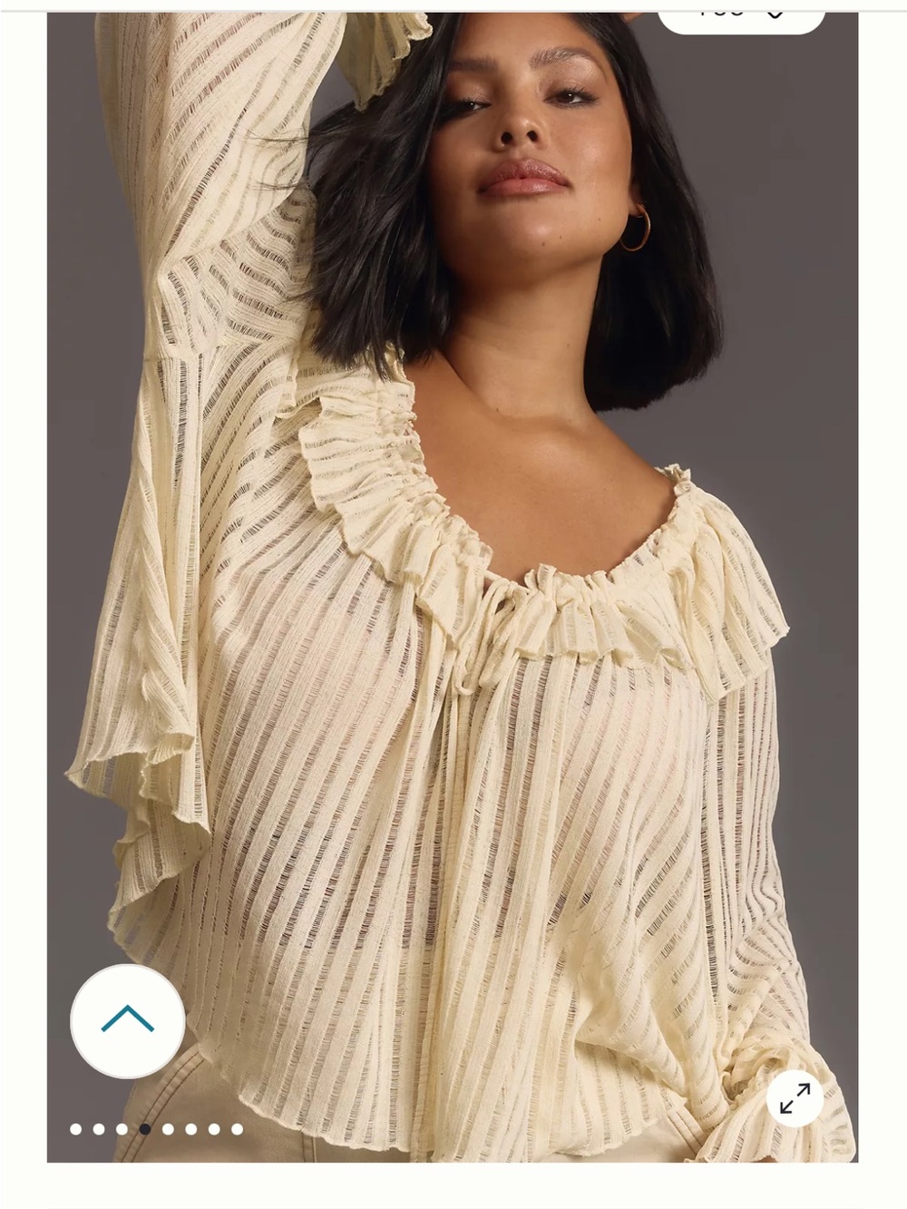 By Anthropologie Long-Sleeve Sheer Striped Crop Blouse - Picture 4 of 11